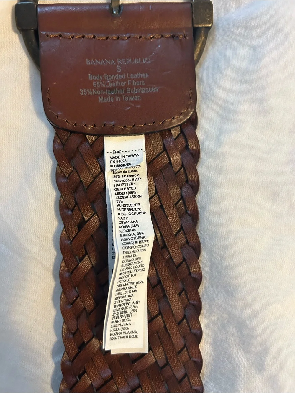 Banana Republic Woven Brown Leather Belt with Round Dark Metal Buckle